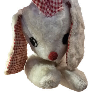 Vintage‎ 60's or 70's Stuffed Dog with Gingham Ears and Hat Bell in Ear GUC